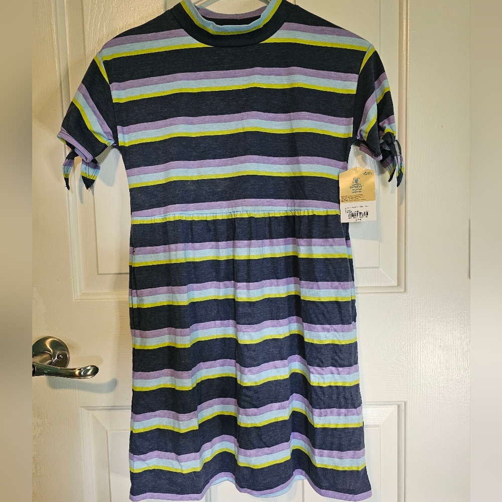 Thereabouts Striped Kids Dress w/ Mockneck and Short Sleeves w/ Ties Youth S 7/8